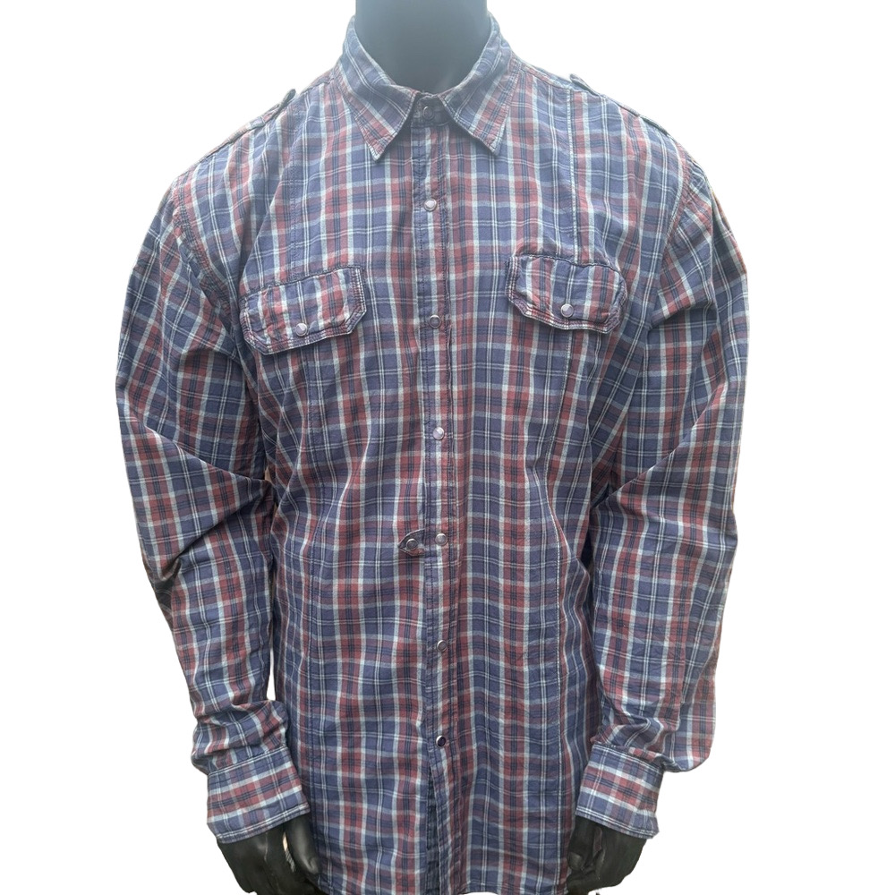 Vintage Pepe Jeans Men's Blue and Red Plaid Shirt EA111